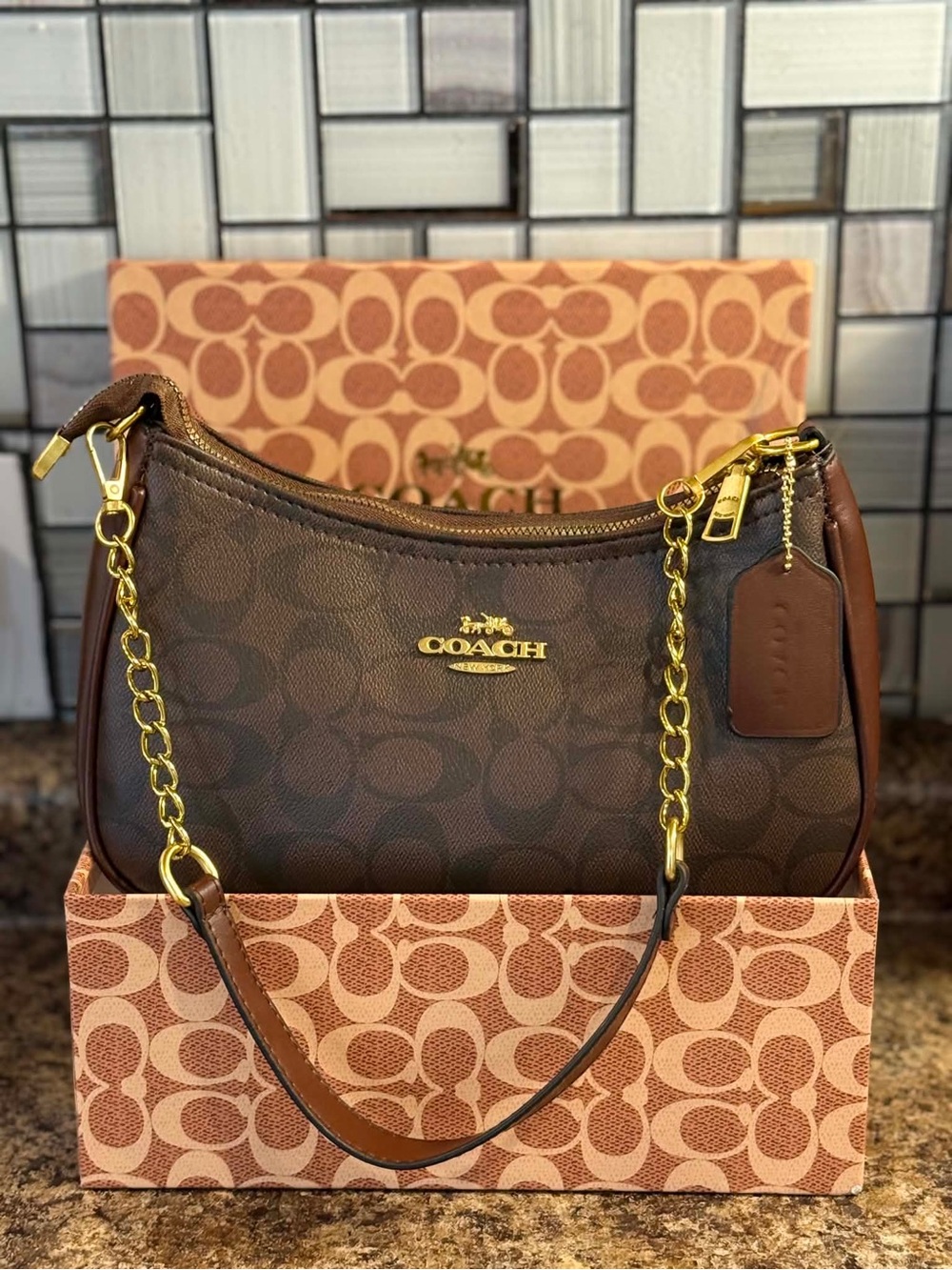Coach Brown Signature Canvas Shoulder Hobo with Gold Hardware - Picture 2 of 3